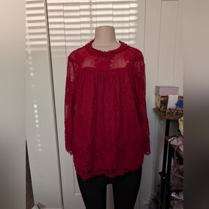 Ultra Pink Red‎ Lace Top Lace Detail Design Size Large